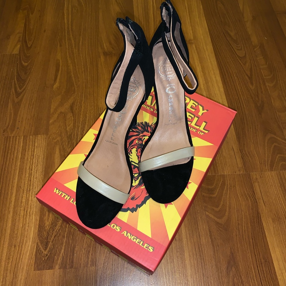 Jeffrey Campbell Burke Nude and Black Sandal Heel